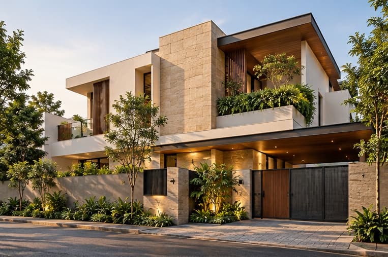 Contemporary Indian bungalow with a private courtyard